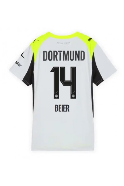 Borussia Dortmund Maximilian Beier #14 Jalkapallovaatteet Naisten Vieraspaita 2025-26 Lyhythihainen Borussia Dortmund Maximilian Beier #14 Jalkapallovaatteet Naisten Vieraspaita 2025-26 Lyhythihainen